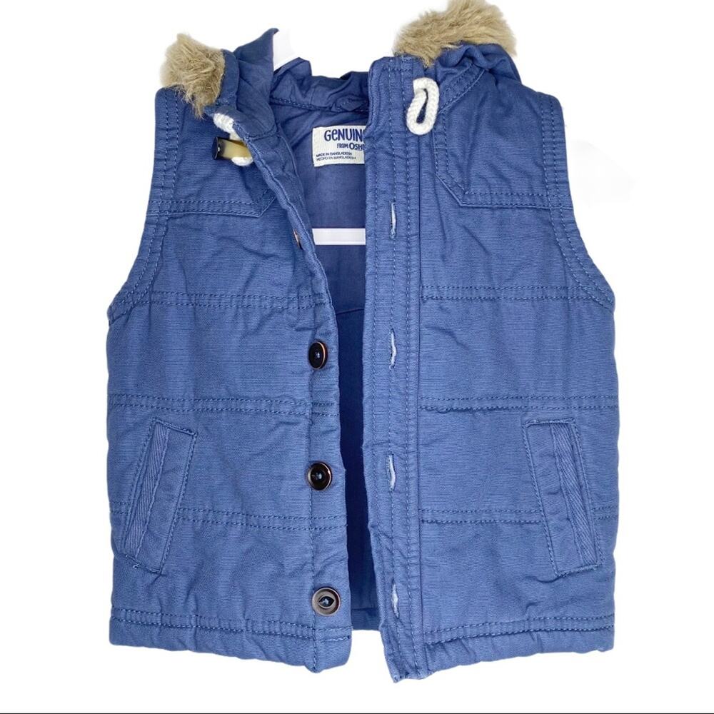 Genuine Kids by OshKosh Button Down Blue Puffer Vest with Hood Size 18 months